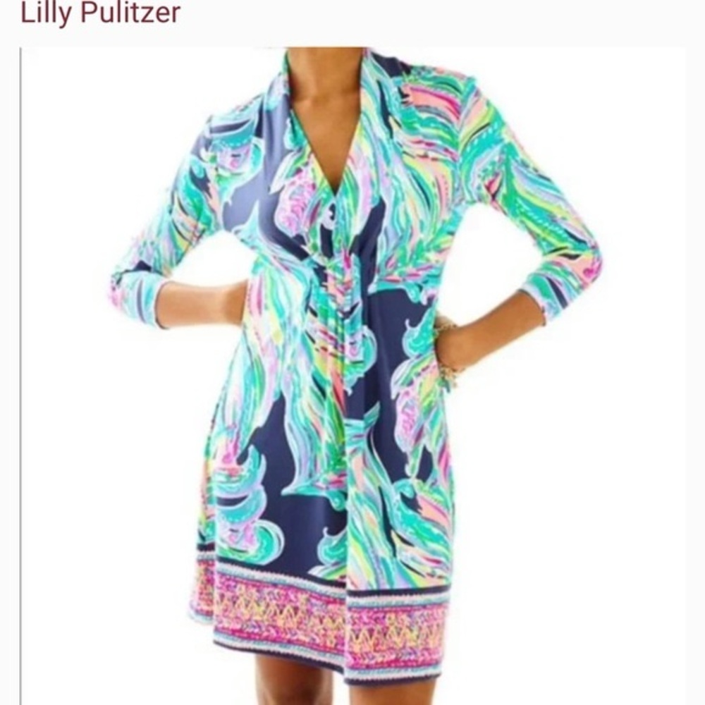 Lilly Pulitzer Margate Dress - Print “Bright Navy Don’t Leave Me Hanging” Small